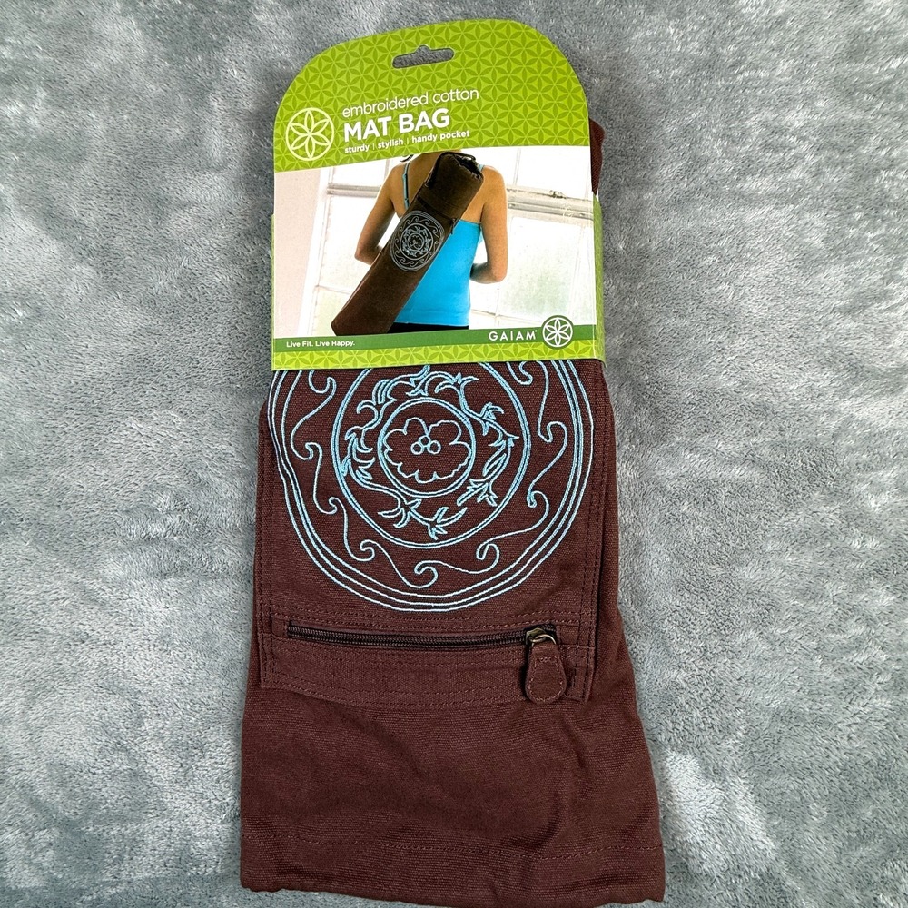 NWT Gaiam Cargo Yoga Mat Bag 100% Cotton Zip Pocket Drawstring Adjustable Strap